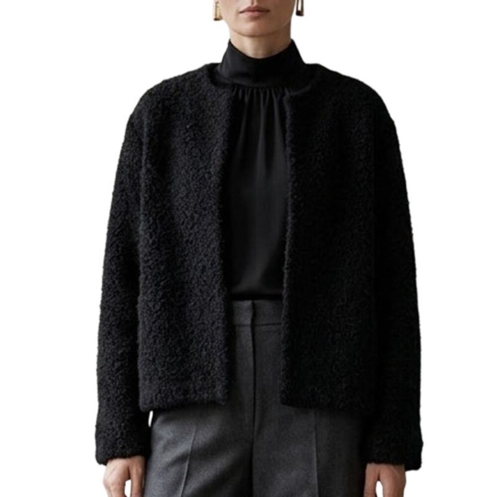 MASAI Copenhagen Open Front Bouclé Cardigan Jacket Black Mohair Wool Large
